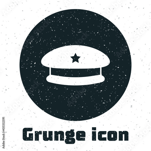 Grunge Military beret icon isolated on white background. Soldiers cap. Army hat. War baret. Monochrome vintage drawing. Vector