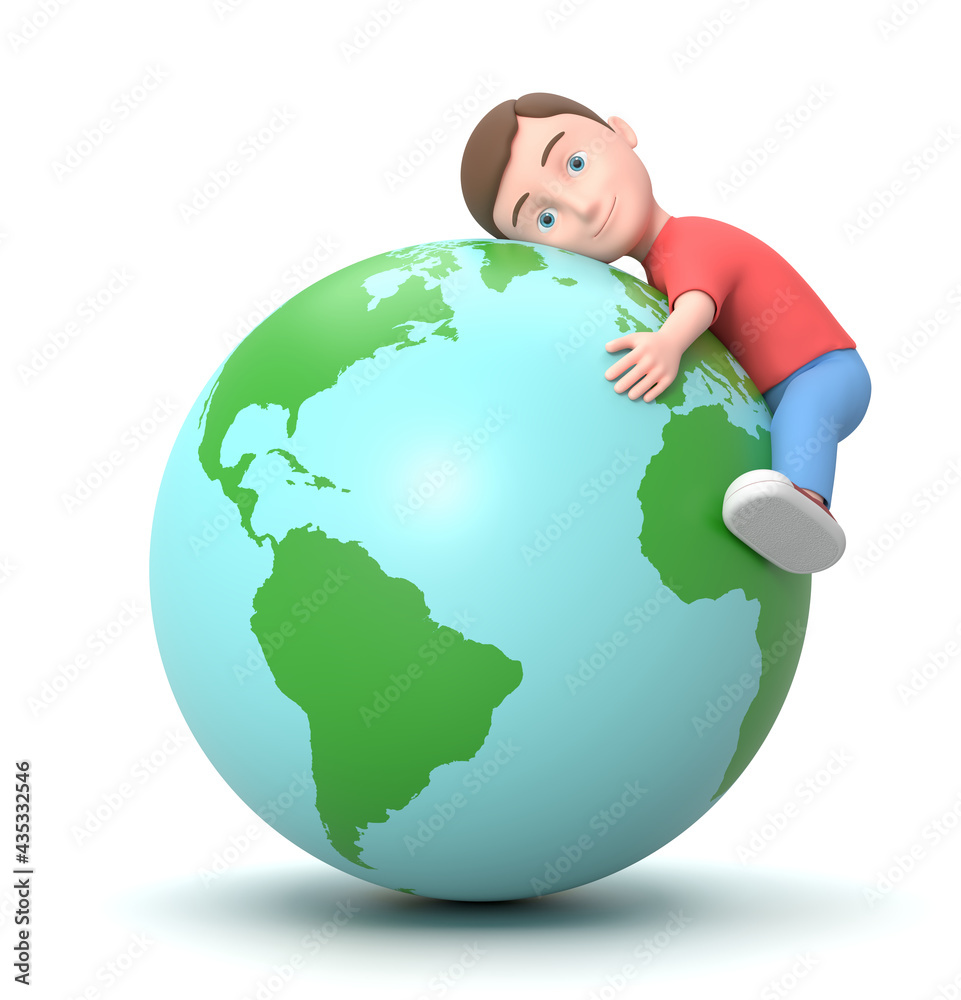 Hug the Earth. 3D Cartoon Character Illustration Hug the Earth. 3D Cartoon Character Illustration