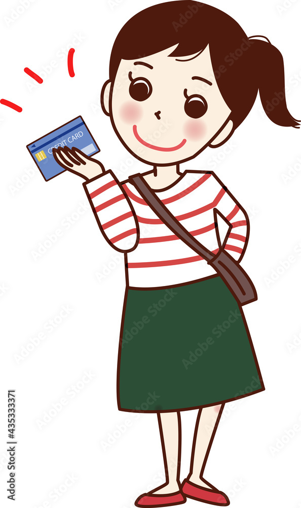 クレジットカードで支払いする若い女性。