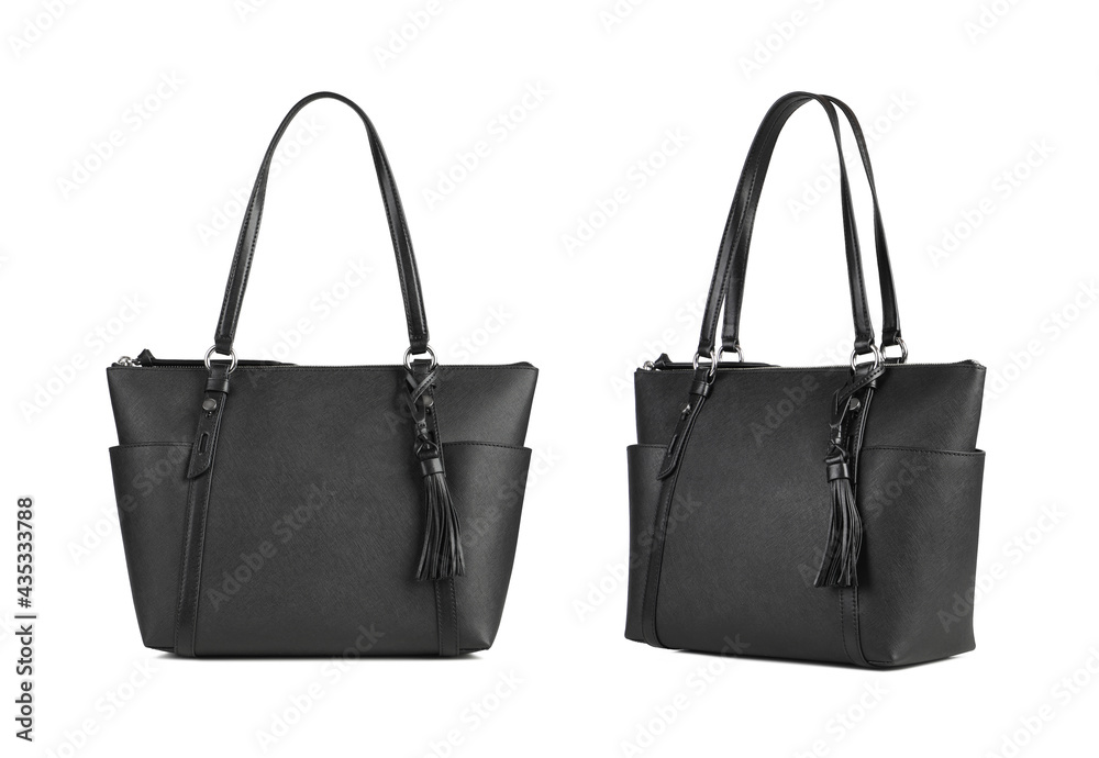Naklejka premium Black Women's bag. Front and side views