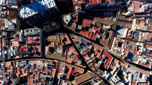 Wallpaper Mural Zoom in on city lifestyle in megalopolis with public streets and real estate rental buildings in midtown, aerial bird's eye view from drone camera flying over residential rooftops in San Francisco Torontodigital.ca