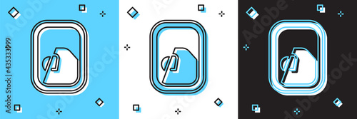 Set Airplane window icon isolated on blue and white, black background. Aircraft porthole. Vector