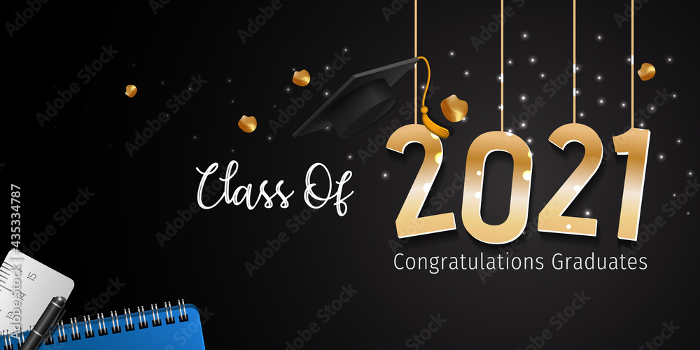 2021 Graduation with Cap Vector. Class of 2021 Year Graduation Banner ...