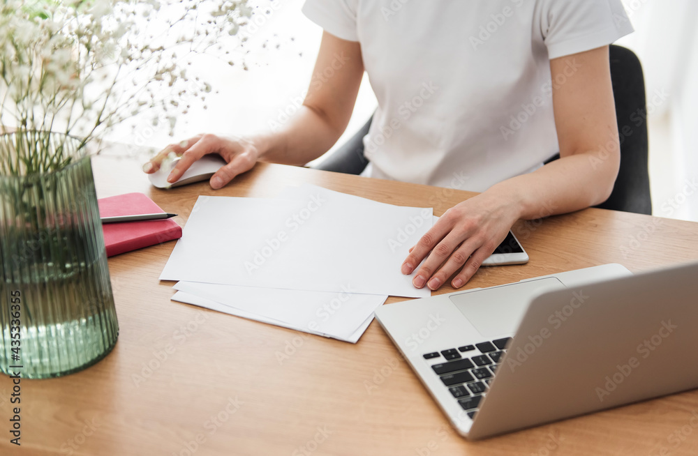 Young girl working at home office Young girl working at home office