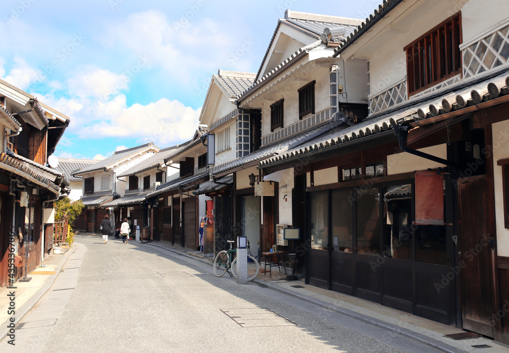 Street with traditional japanese houses, Bikan district, Kurashiki, Japan