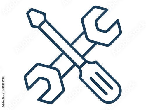 wrench screwdriver single icon white isolated background with outline style