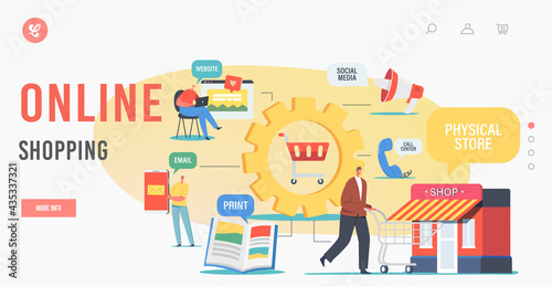 Online Shopping Landing Page Template. Omnichannel, Digital Marketing, Communication Channel Between Seller and Customer