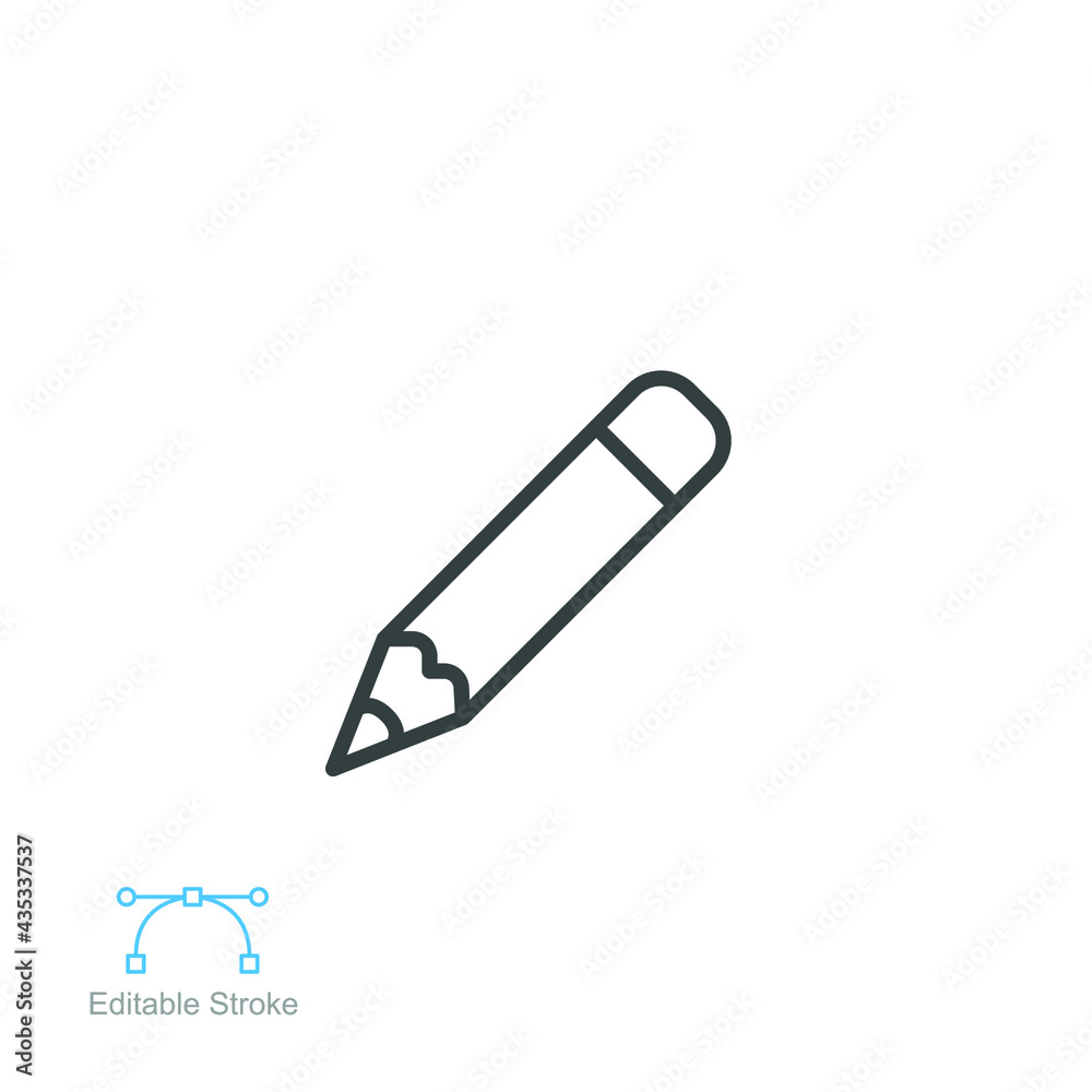Pencil icon. Write, writing note symbol for education, office, and school. Pen study equipment tool. Outline style pictogram logo. Editable stroke Vector illustration Design on white background EPS 10