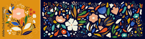 Beautiful romantic botanical collection with flowers, leaves, floral bouquets, flower compositions.	