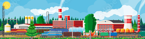 Landscape Of Cargo Rail Transportation With Plant