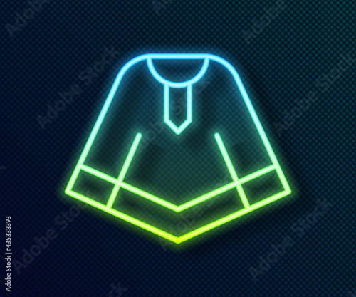 Glowing neon line Traditional mexican poncho clothing icon isolated on black background. Vector