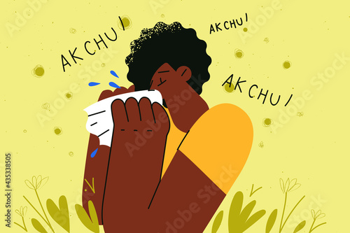 Feeling cold and sneezing concept.