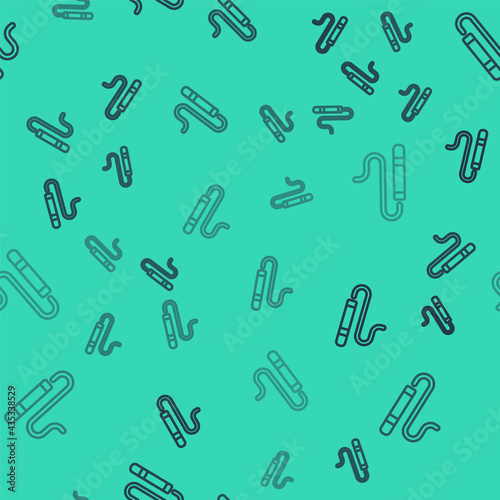 Black line Cigar icon isolated seamless pattern on green background. Vector