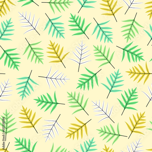 Modern fashionable seamless graphic ditsy pattern design of tropical exotic monarch fern leaves. Artistic vector foliage background suitable for fashion  interior  wrapping  packaging  textile industr