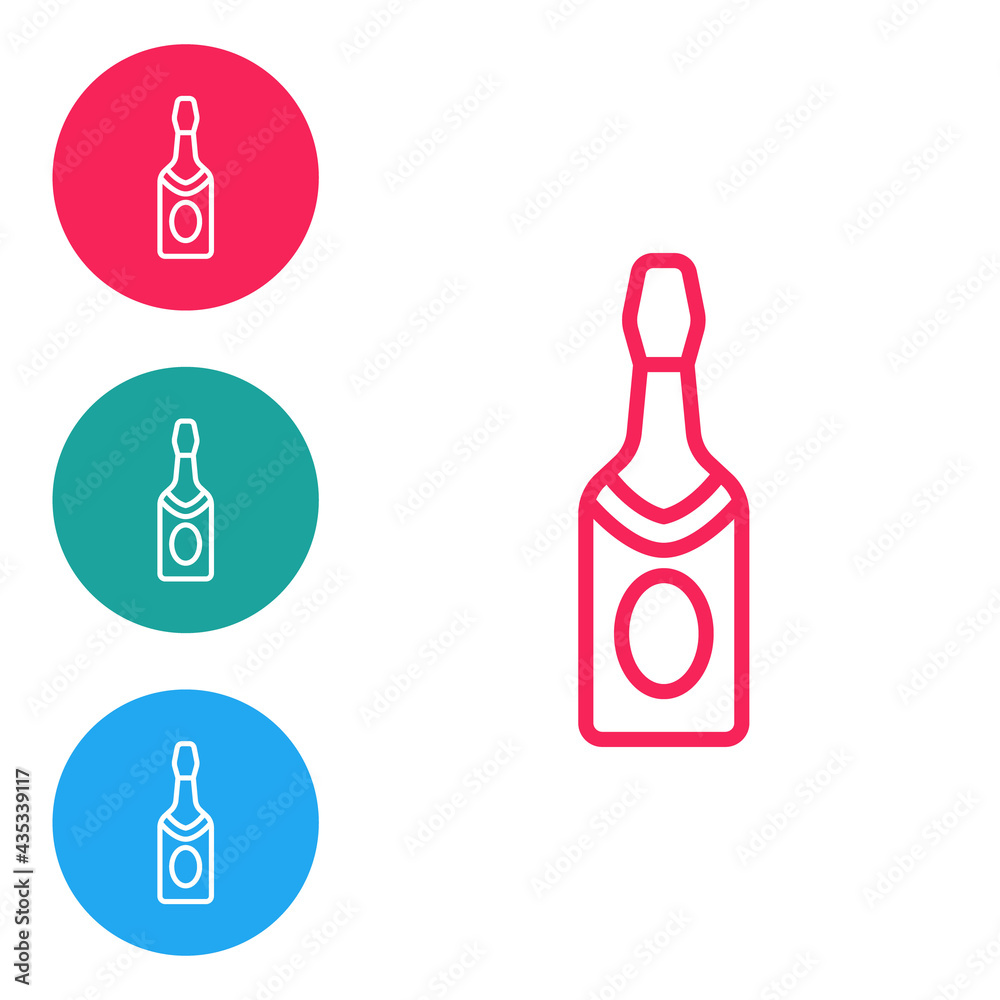 Red line Champagne bottle icon isolated on white background. Set icons in circle buttons. Vector Red line Champagne bottle icon isolated on white background. Set icons in circle buttons. Vector