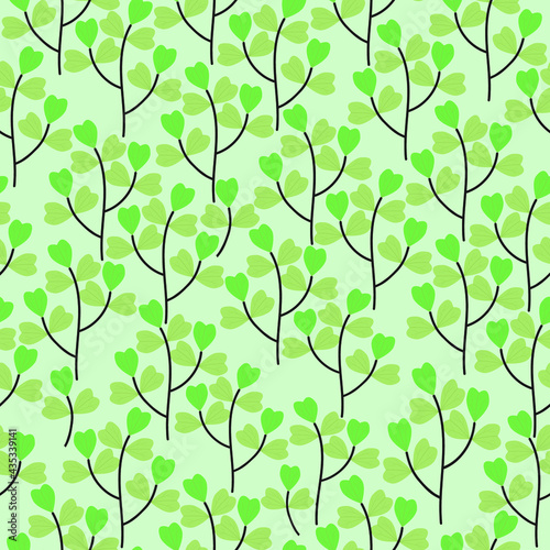 Vintage trendy vector seamless ditsy pattern of plants and heart shaped leaves. Nature foliage background suitable for wallpapers, web page backgrounds, surface textures, textile