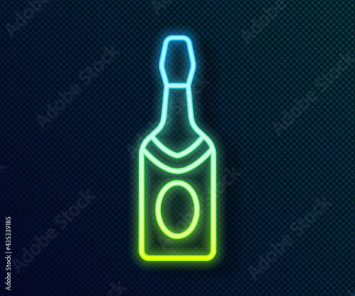 Glowing neon line Champagne bottle icon isolated on black background. Vector