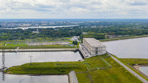 Rybinsk, Russia. Aerial view of the Rybinsk hydroelectric power plant, Aerial View photo