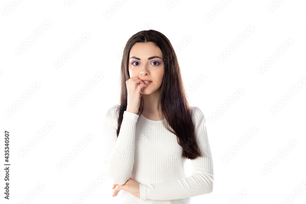 Brunette teenager girl with purple makeup Brunette teenager girl with purple makeup