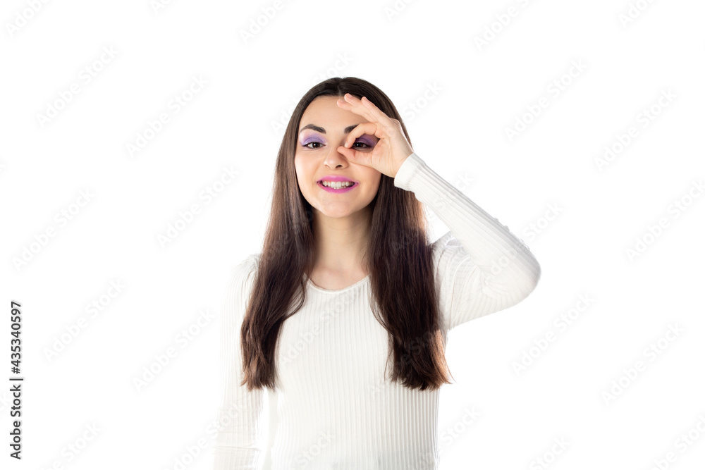Brunette teenager girl with purple makeup Brunette teenager girl with purple makeup