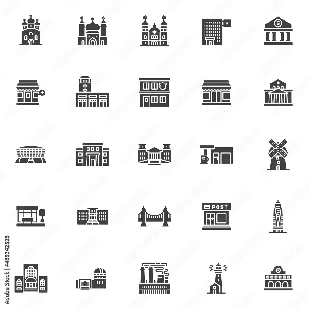 Buildings vector icons set Buildings vector icons set