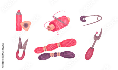 Sewing Accessories and Fittings with Yarn and Ripper Vector Set