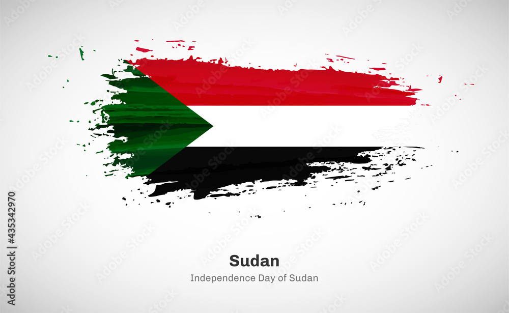 Creative happy independence day of Sudan country with grungy watercolor country flag background Creative happy independence day of Sudan country with grungy watercolor country flag background