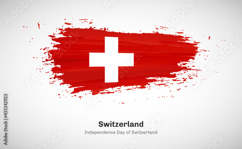 Creative happy independence day of Switzerland country with grungy watercolor country flag background