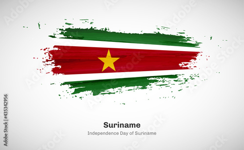 Creative happy independence day of Suriname country with grungy watercolor country flag background