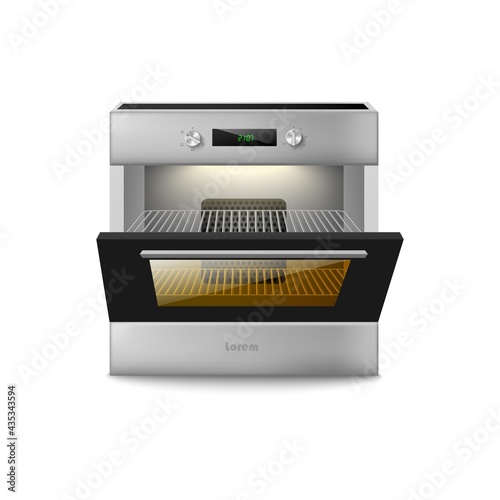 Fototapet Template of electric oven with open door realistic vector illustration isolated