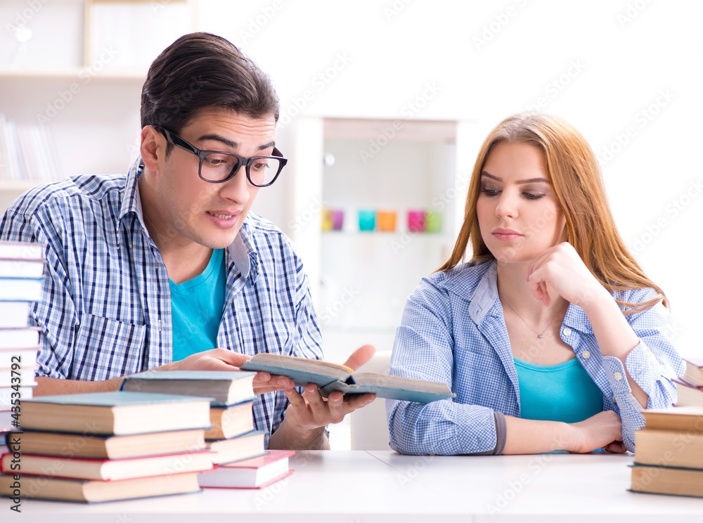 Pair of students studying for university exams Pair of students studying for university exams