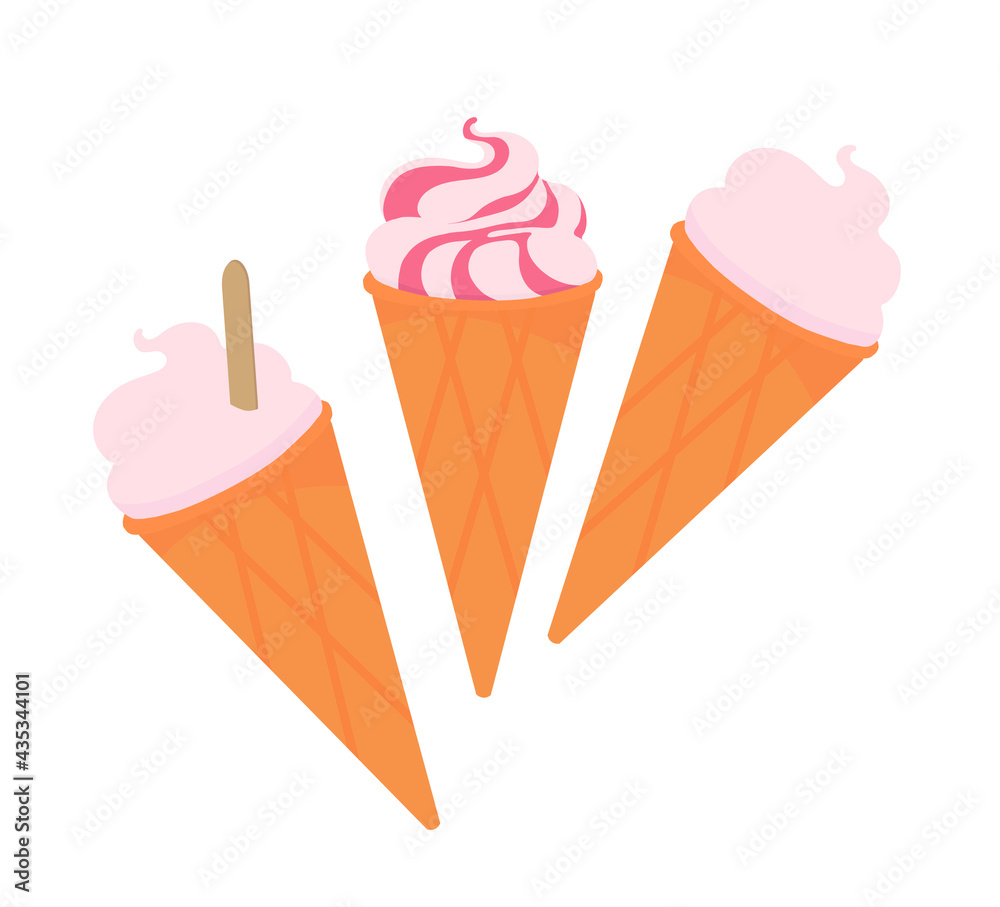 Ice cream in a waffle cone. Outline vector illustration on a white background.