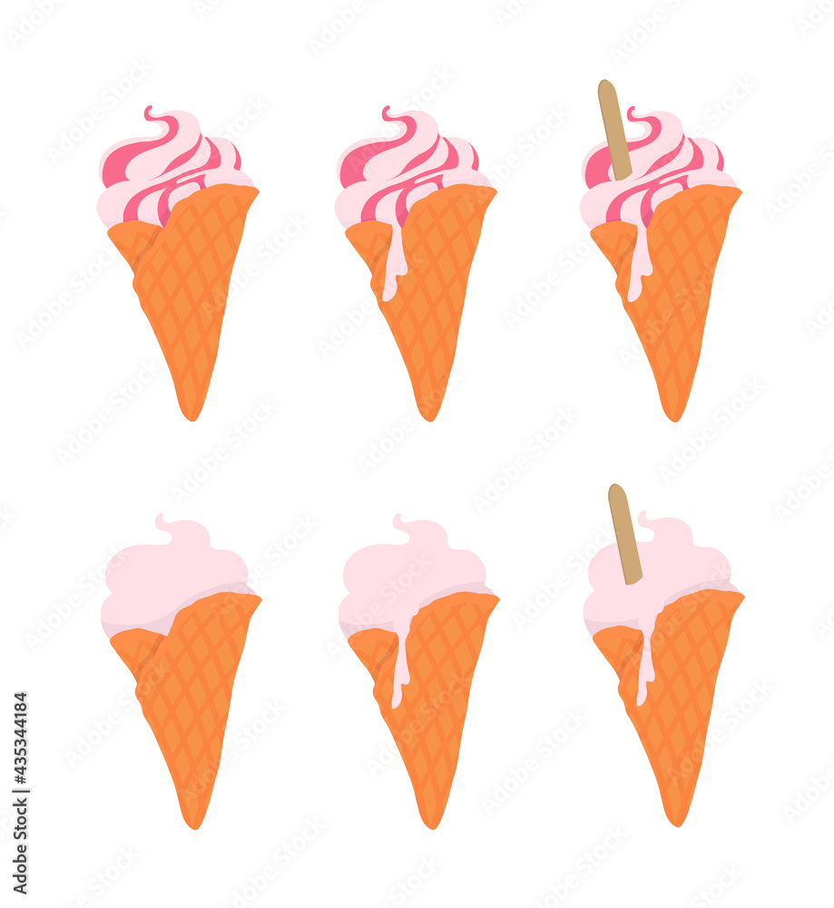 Soft ice cream in a waffle cone. Outline vector illustration on a white background. Soft ice cream in a waffle cone. Outline vector illustration on a white background.