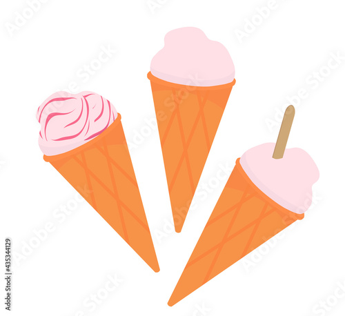 Ice cream in a waffle cone. Outline vector illustration on a white background.