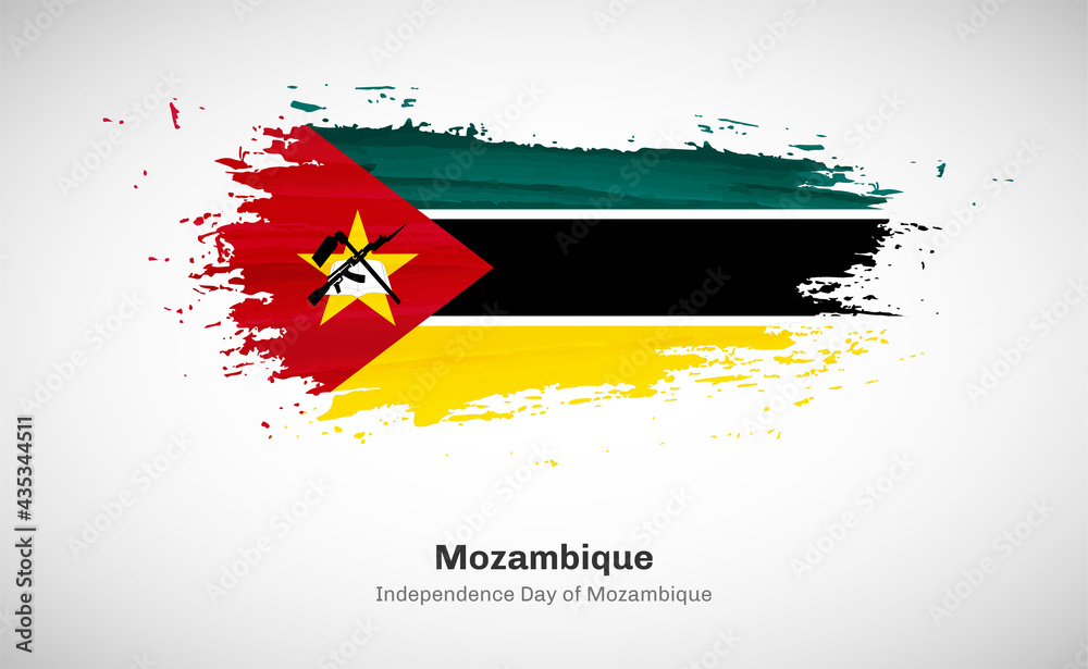 Creative happy independence day of Mozambique country with grungy watercolor country flag background