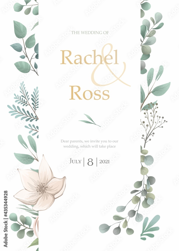 Wedding invitation in delicate tones with flowers