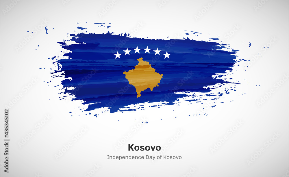 Fototapeta premium Creative happy independence day of Kosovo country with grungy watercolor country flag background