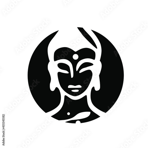 Buddha head drawing vector, ohm sign. Head in circle.