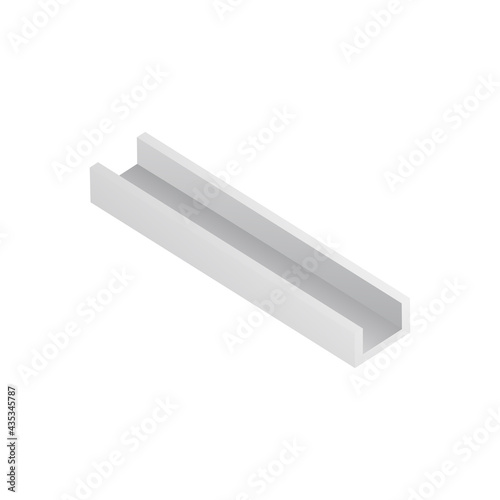 Mockup of steel beam in shape of clamp, realistic vector illustration isolated.