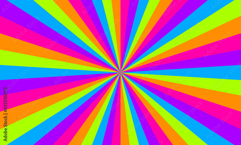 Rainbow color burst background. Rays background in retro style. Vector.