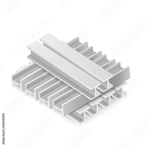 Pile of construction steel beams realistic vector illustration isolated.