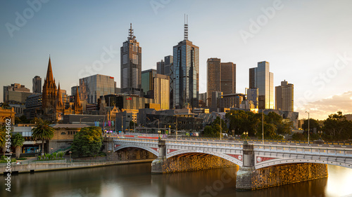 Melbourne  Princes Bridge  in the morning sunlight