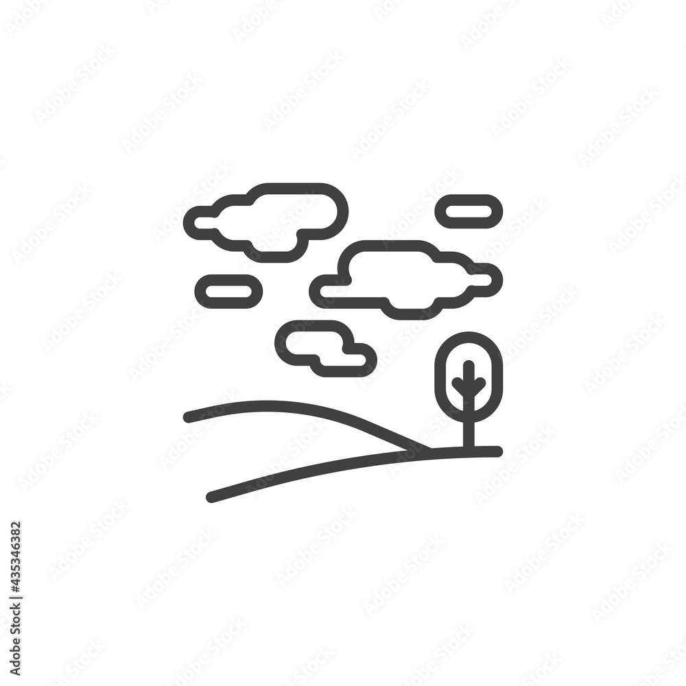 Meadow landscape line icon Meadow landscape line icon