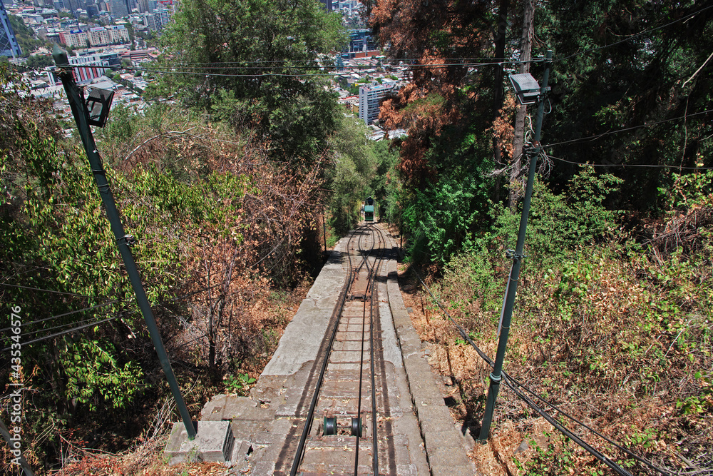 Fototapeta premium Telepherique, the cable way on San Cristobal Hill, Santiago, Chile