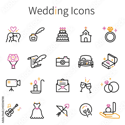 線画　3色アイコン 結婚式　黒