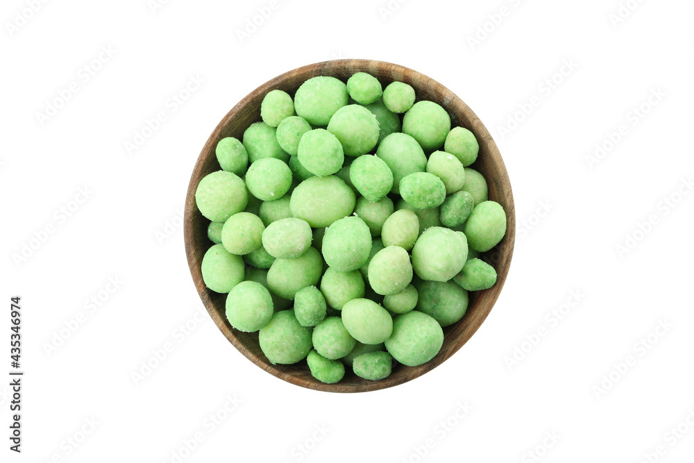 Bowl of wasabi nuts isolated on white background Bowl of wasabi nuts isolated on white background