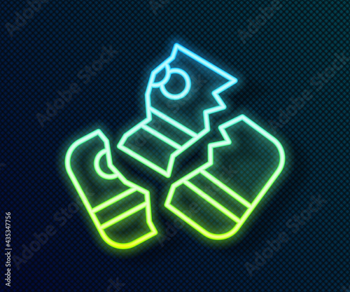 Glowing neon line Scissors cutting a credit card icon isolated on black background. Online payment. Cash withdrawal. Financial operations. Shopping sign. Vector