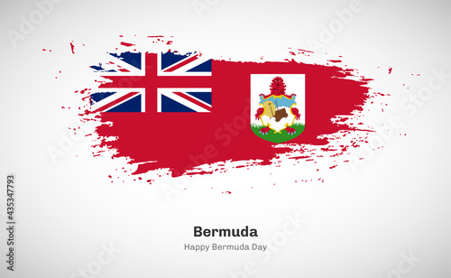 Creative happy Bermuda day with grungy watercolor country flag background