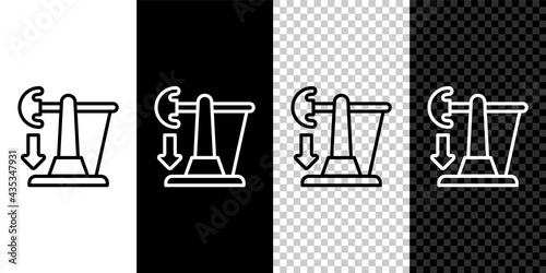 Set line Drop in crude oil price icon isolated on black and white, transparent background. Oil industry crisis concept. Vector
