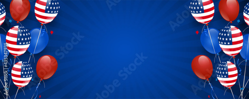 Navy blue Blank abstract background template with American balloons decoration.
